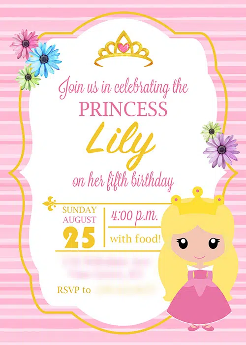 a cute child's Sleeping Beauty birthday invitation