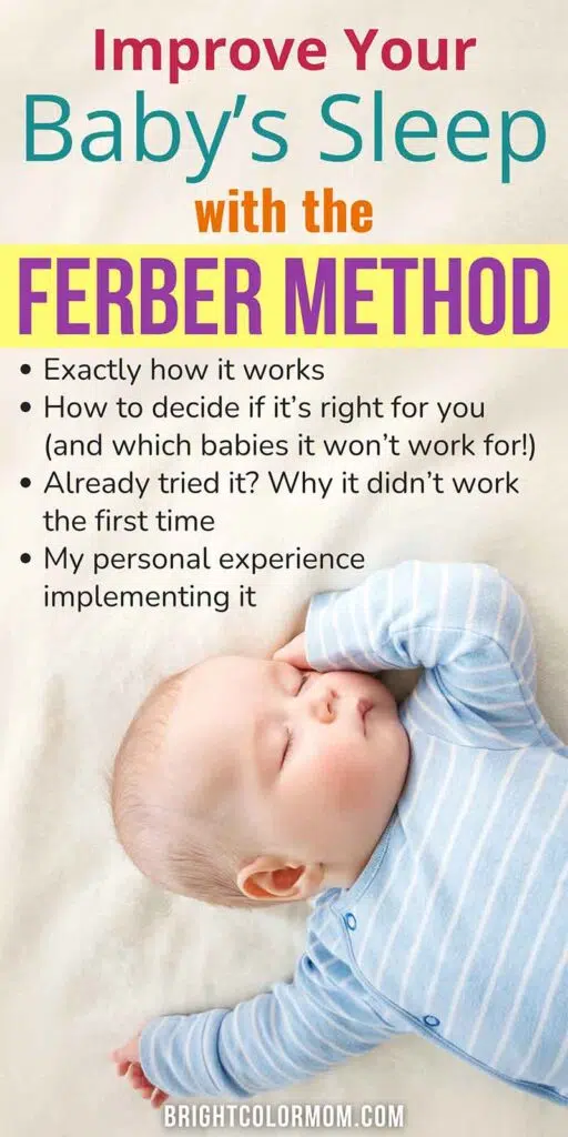 a sleeping baby with a text overlay: "Improve your baby's sleep with the Ferber method"