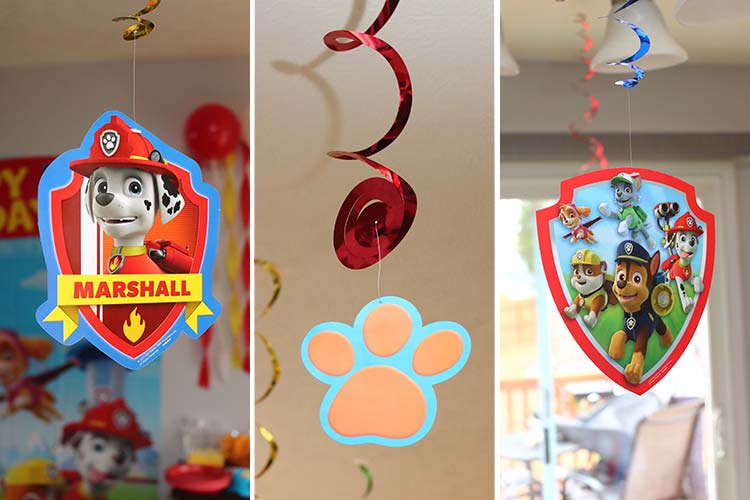 a grid of three images, each a different Paw Patrol ceiling decoration