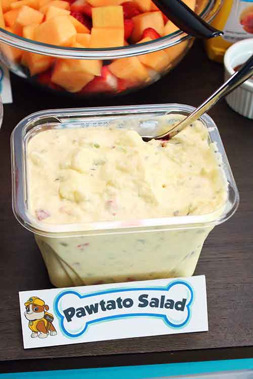 potato salad labeled "Pawtato salad"