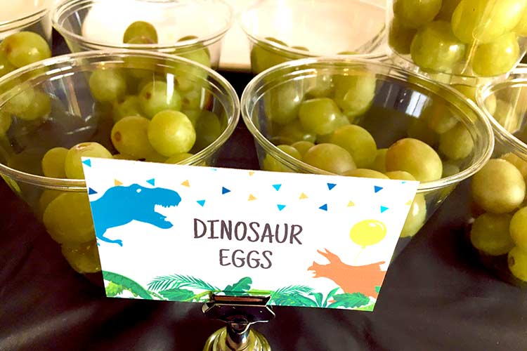 cups of grapes labeled "Dino Eggs"