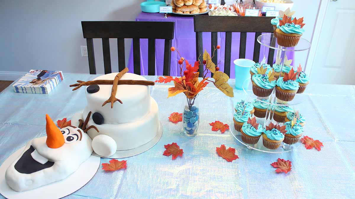 a kitchen set up for a Frozen 2 birthday party