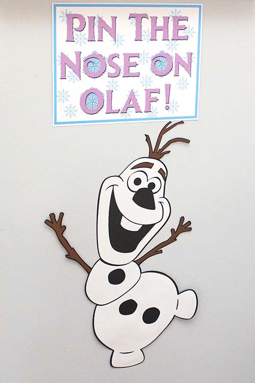 a homemade Pin the Nose on Olaf party game