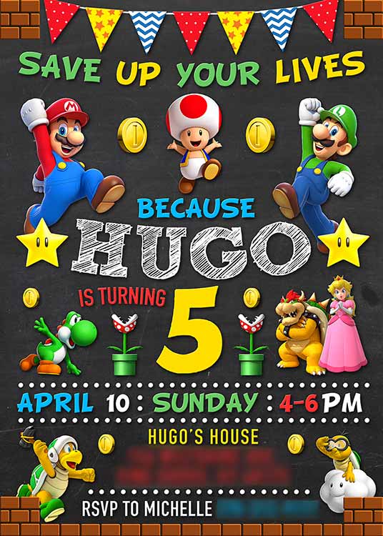 Super Mario birthday party invitation