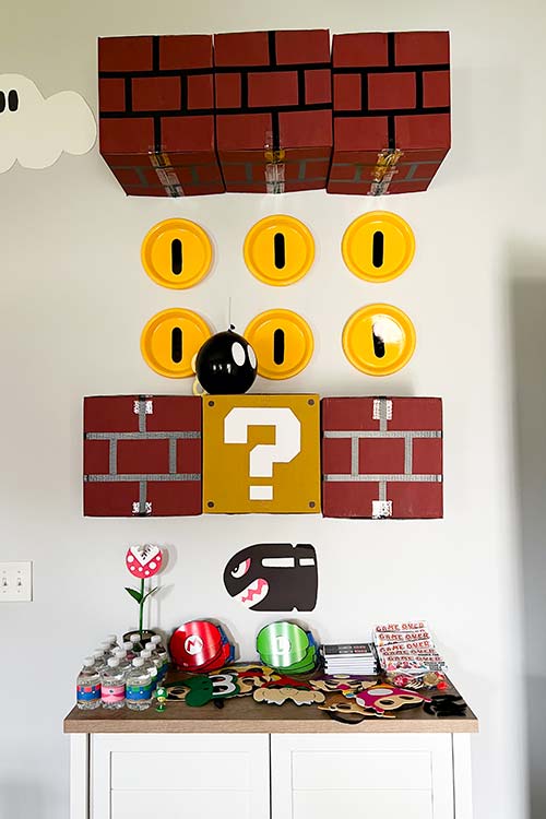 various Mario-themed wall decorations