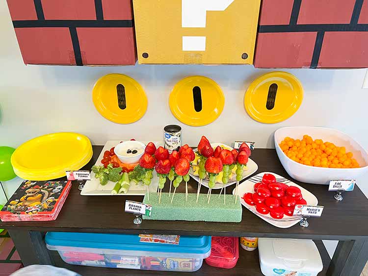 buffet of Mario-themed foods