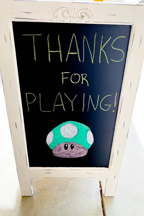 chalkboard easel with a thank-you message