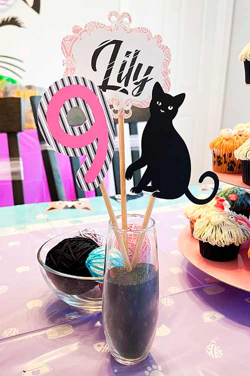 a DIY cat-themed centerpiece