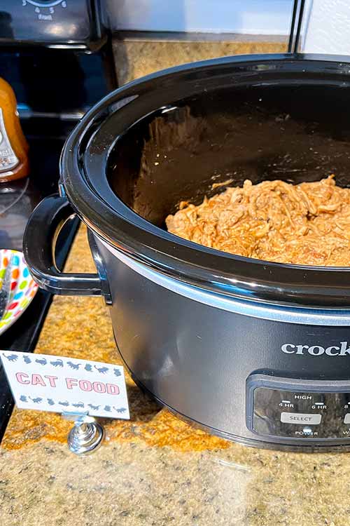 Crock Pot full of barbecued pulled pork