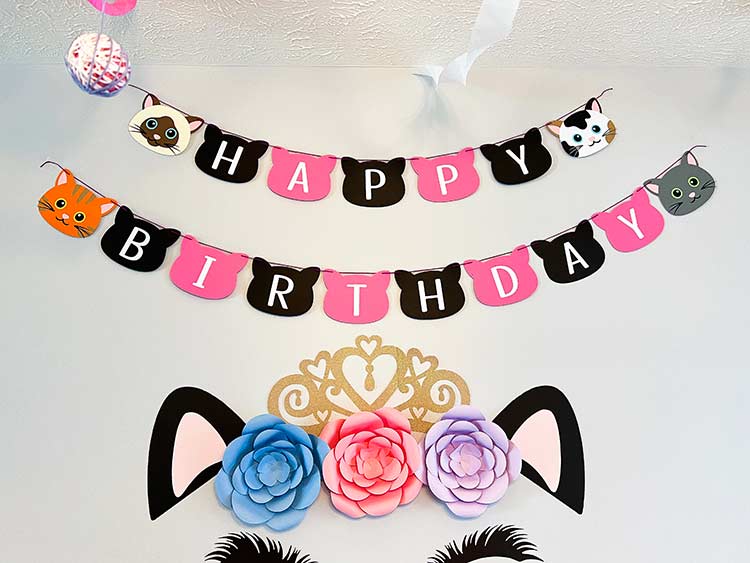 a cat-themed happy birthday banner