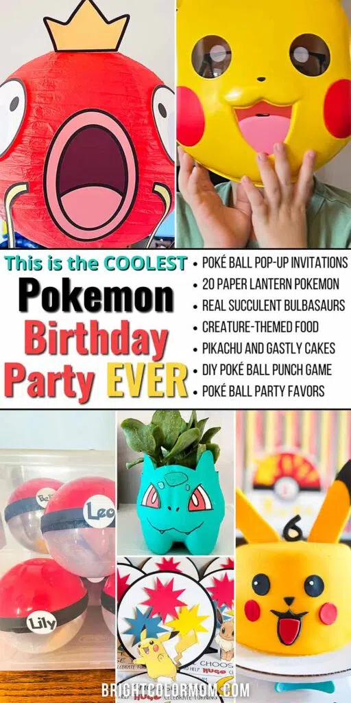 a collage of Pokemon birthday party photos