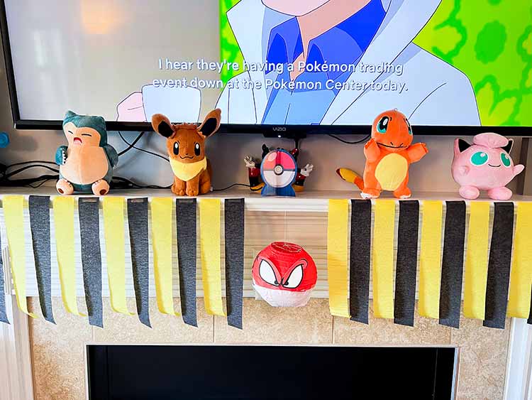 Pokemon decorations on a mantle