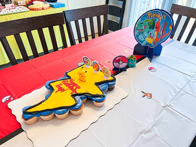 Pokemon cupcake cake and centerpieces