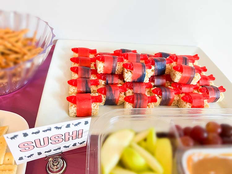 a dessert sushi made out of kid-friendly snacks