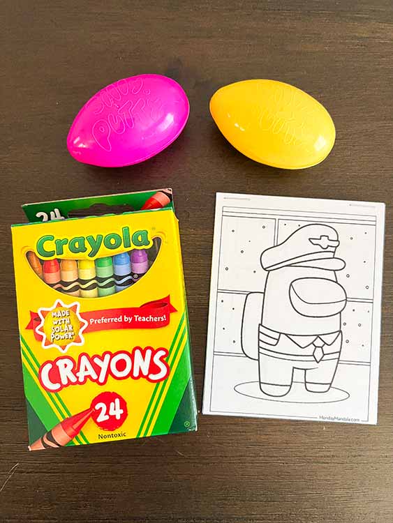 Silly Putty eggs, crayons, and a mini coloring book