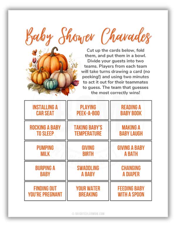 printable Baby Shower Charades game