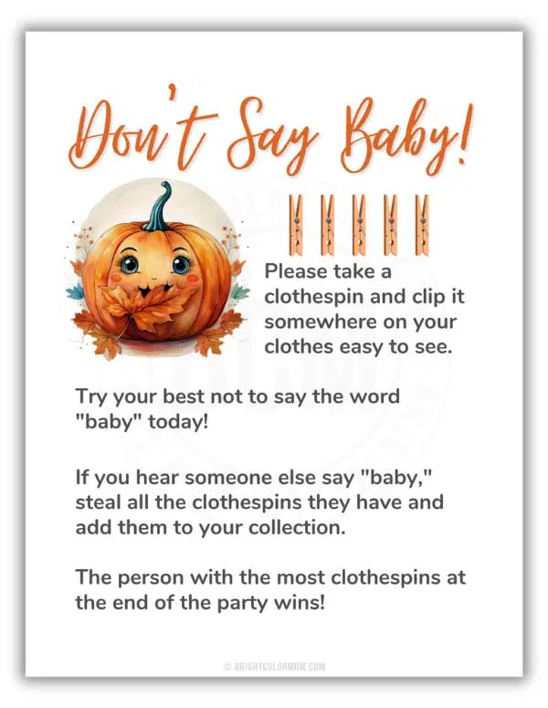 printable Don't Say Baby baby shower sign