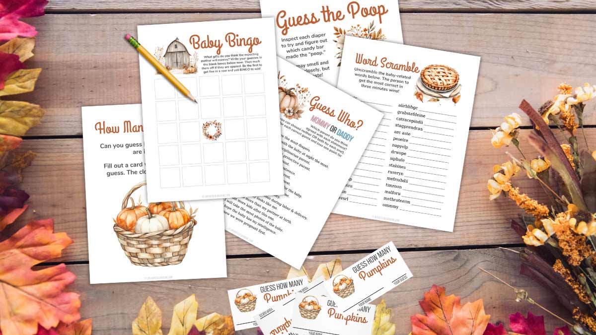 printable fall baby shower games on a table