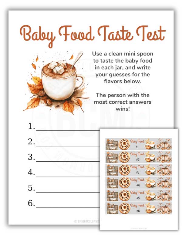 printable Baby Food Taste Test baby shower game