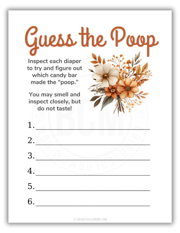 printable Guess the Poop baby shower game