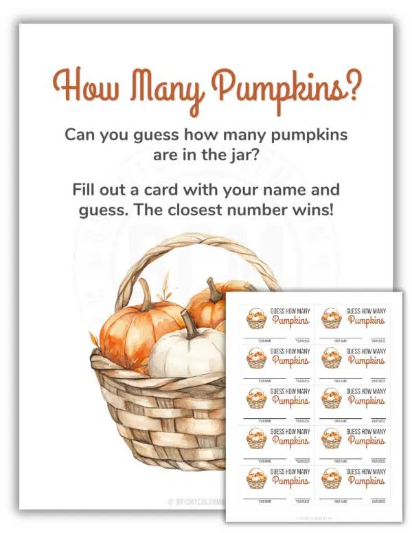 printable How Many Pumpkins baby shower game