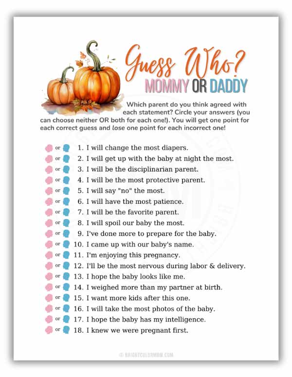 printable Guess Who (Mommy or Daddy) baby shower game