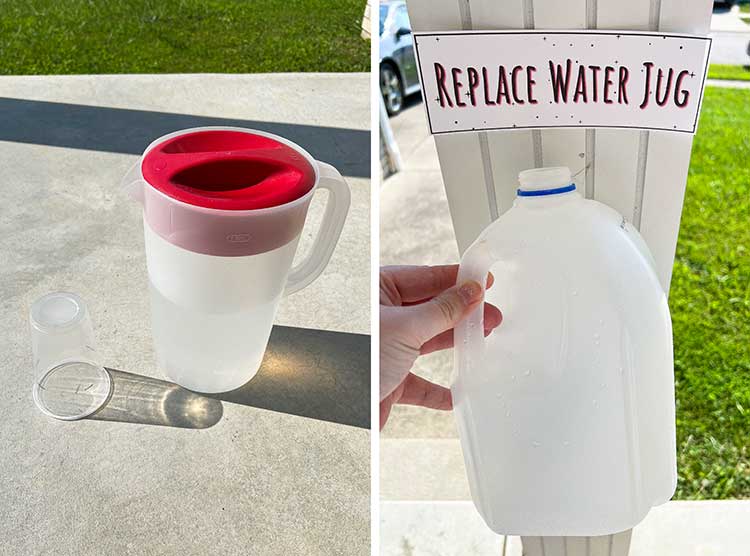 a water pitcher and empty jug