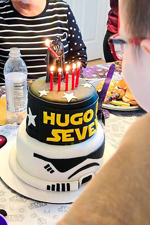 a boy about to blow out birthday candles