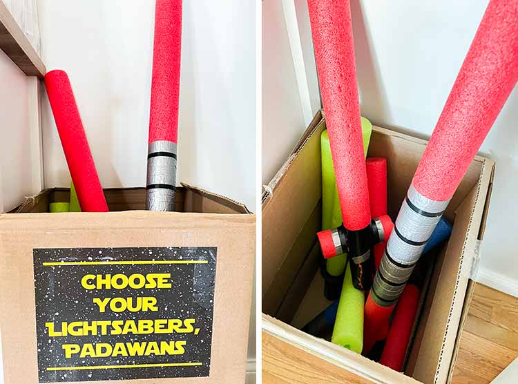 box of pool noodle lightsabers