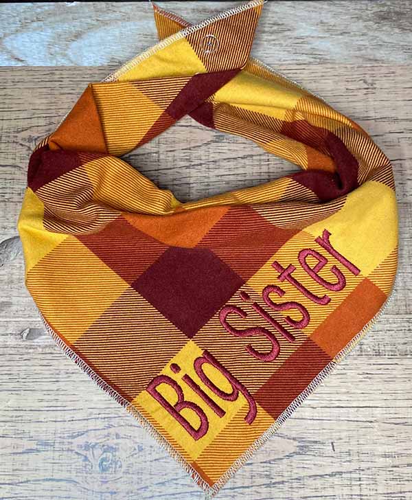 dog scarf that says 'Big Sister'