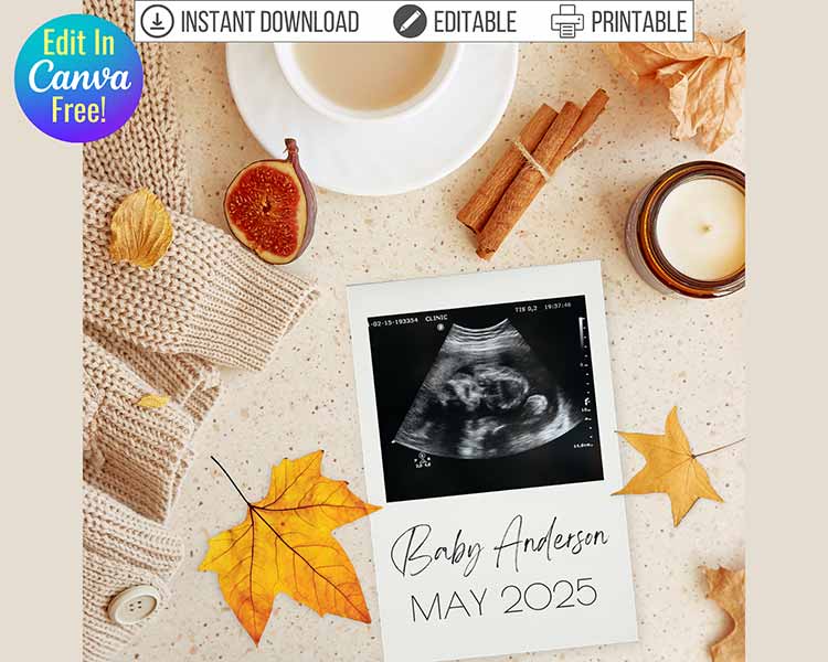 sonogram-focused fall social media pregnancy announcement