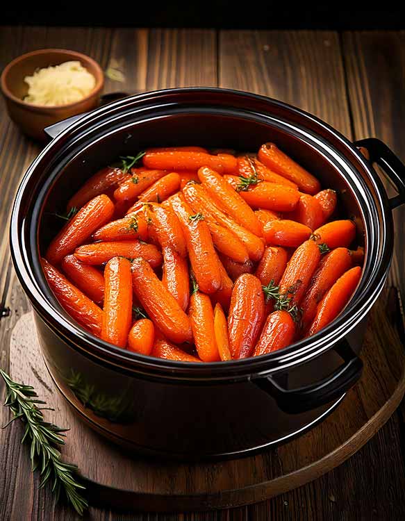 crock pot of glazed baby carrots