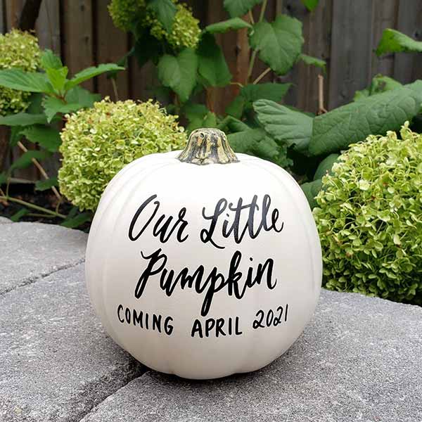 a personalized white pumpkin