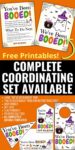 various matching You've Been Booed printables in a collage with large text reading 'Complete Coordinating Set Available' and a list of the printable items