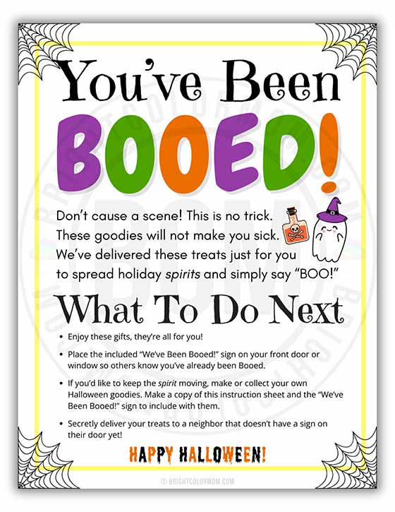 a 'You've Been Booed' poem and instruction sheet