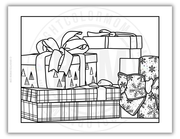 coloring page of Christmas presents