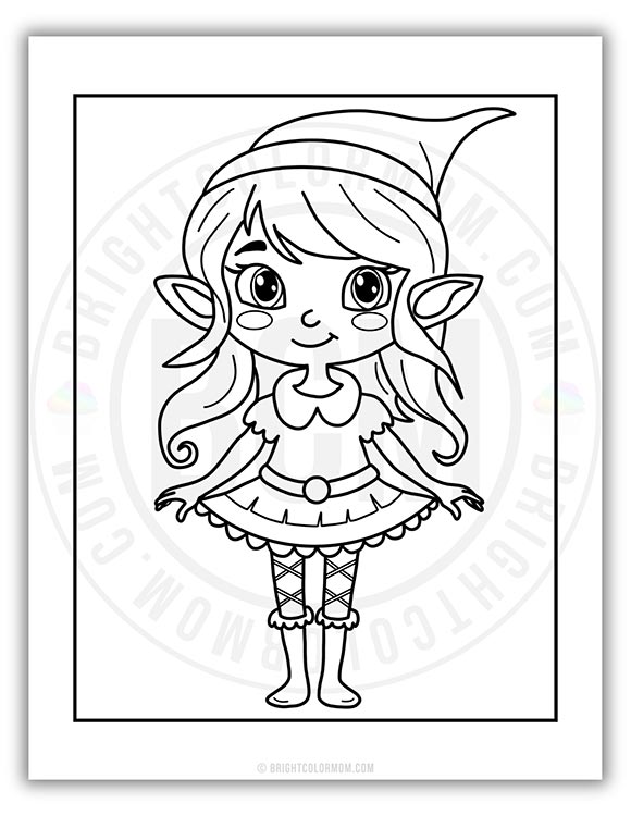 coloring page of a cute girl elf