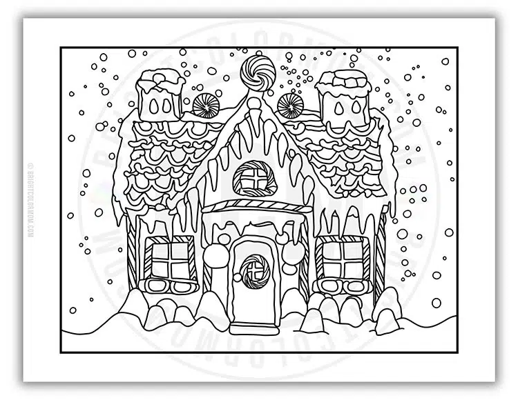 coloring page of a gingerbread house