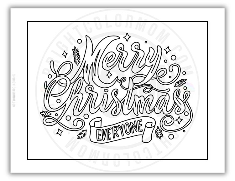 coloring page of 'Merry Christmas' in calligraphy