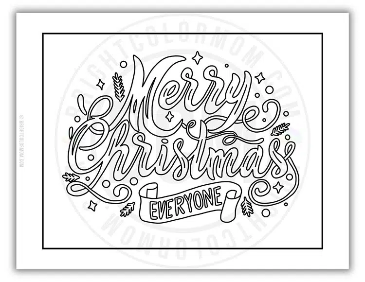 coloring page of 'Merry Christmas' in calligraphy