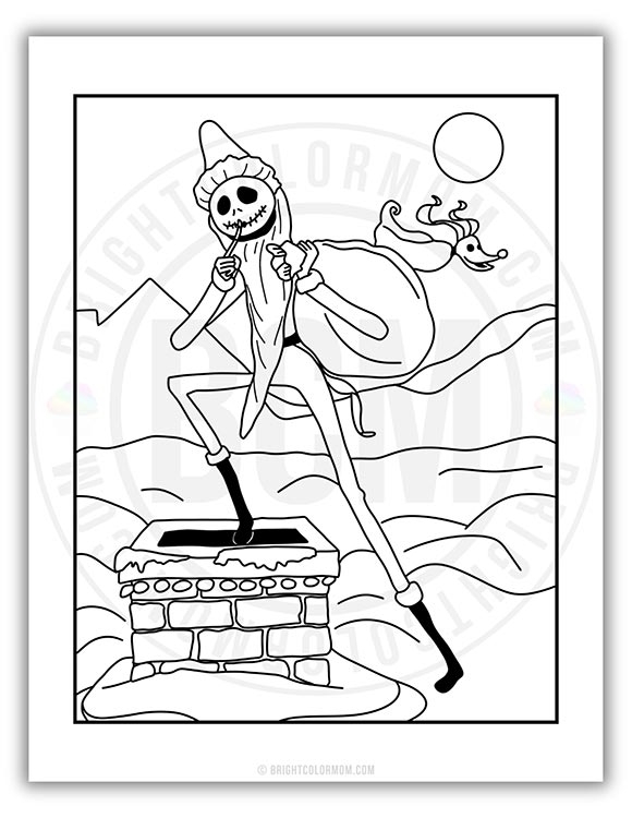 coloring page featuring Jack Skellington dressed as Santa Claus