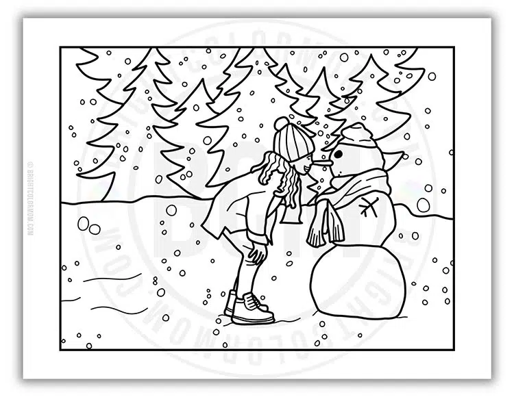 coloring page featuring an outdoor winter scene