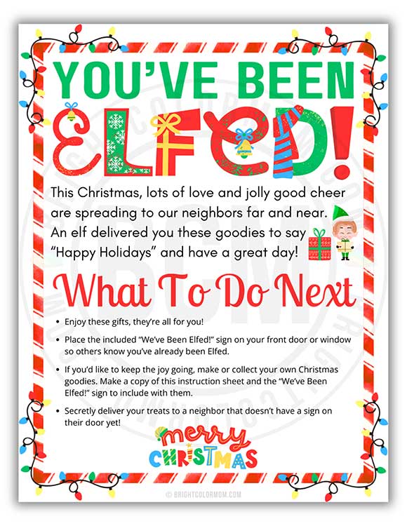 a 'You've Been Elfed' poem and instruction sheet