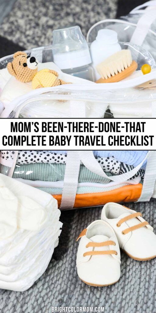 various baby items prepared for a trip