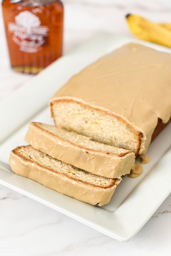 loaf of banana bread with glaze