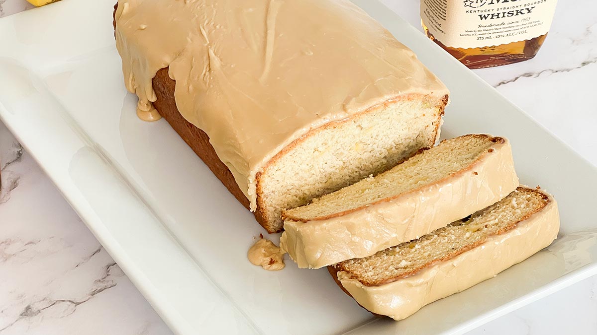 loaf of banana bread with glaze