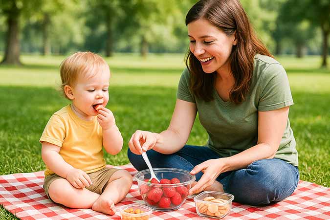 mom and toddler on a picnic