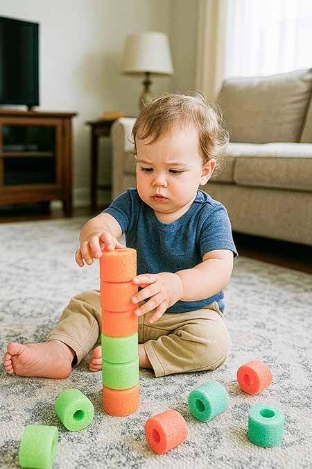 toddler stacking pool noodle pieces