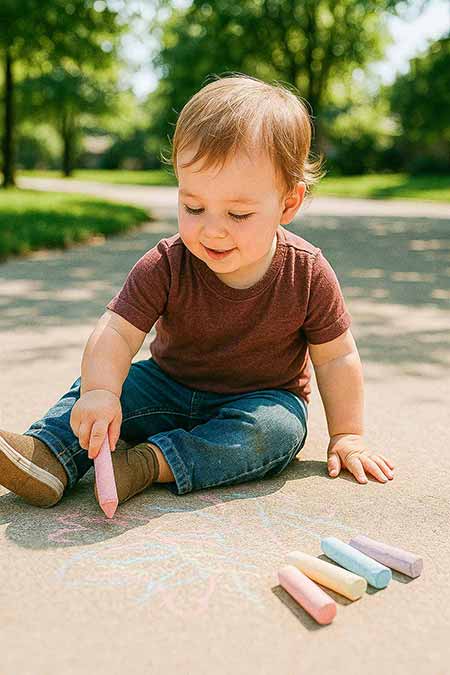 toddler coloring with sidewalk chalk