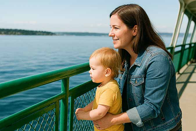 mom and toddler on ferry